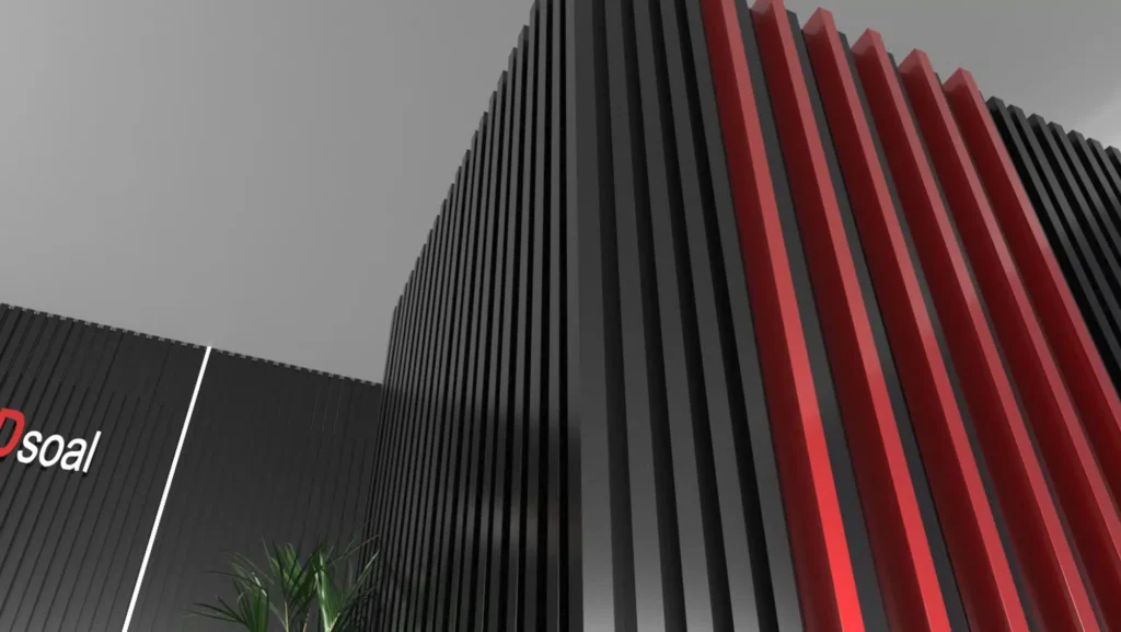 Rendered image of DSOAL fluted aluminum wall panels for Commercial Exterior