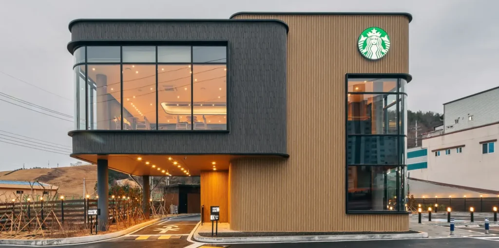 Modern Starbucks Exterior store using Nortwood Fluted wall panel